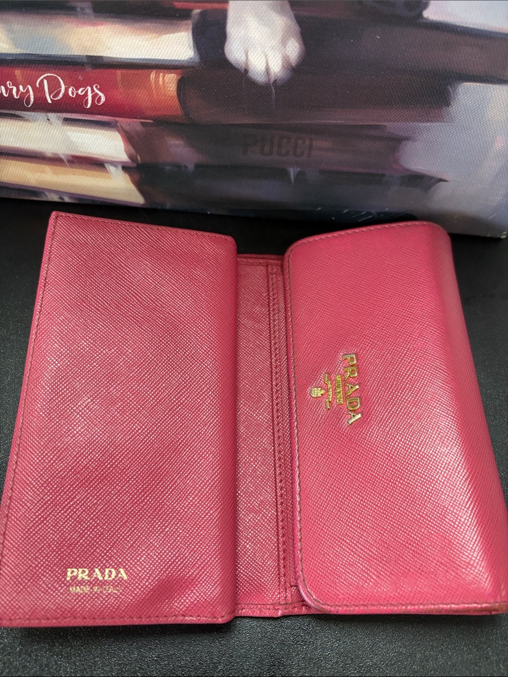 Prada Hot Pink Saffiano Leather Wallet with Gold Logo - Picture 11 of 12